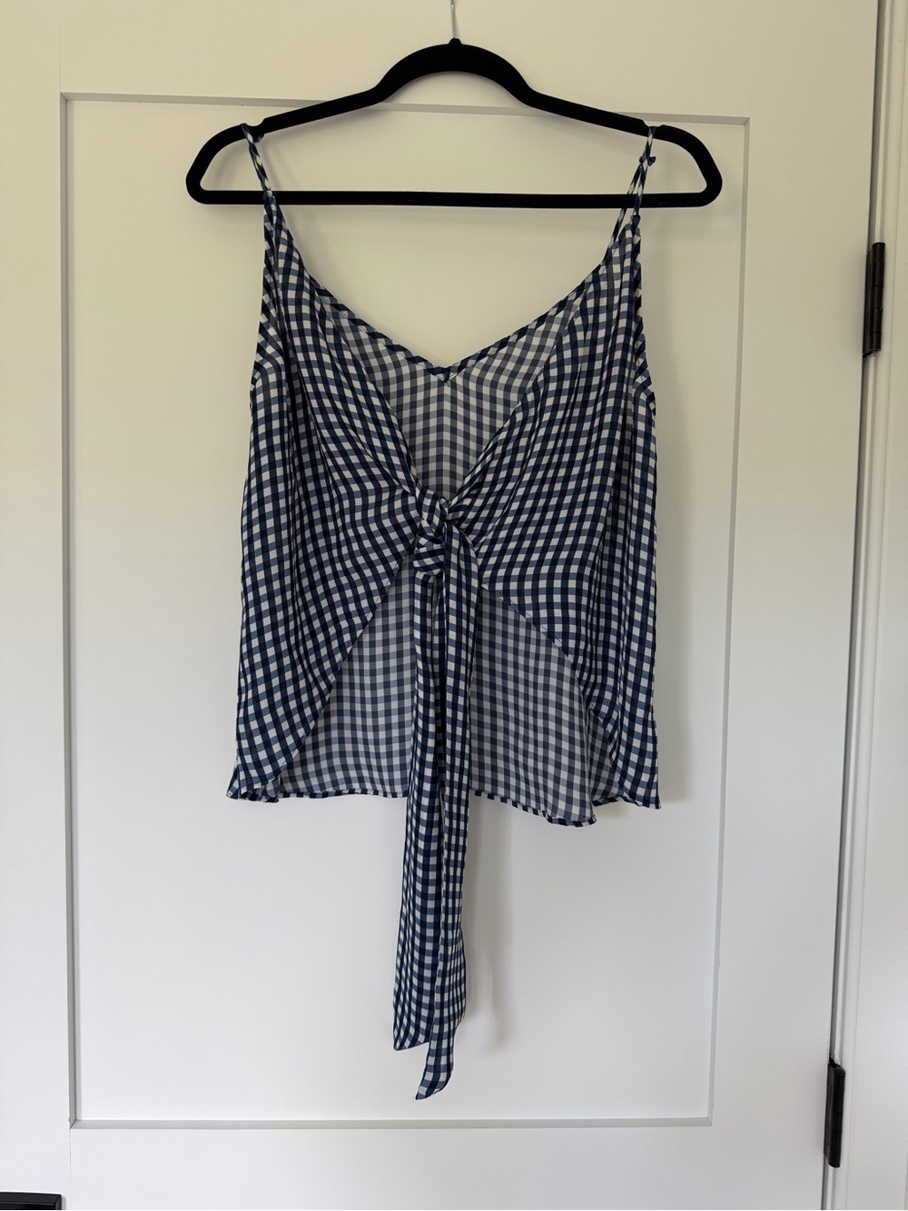 CAMI NYC Blue Gingham Tie-Front Spaghetti Strap Top